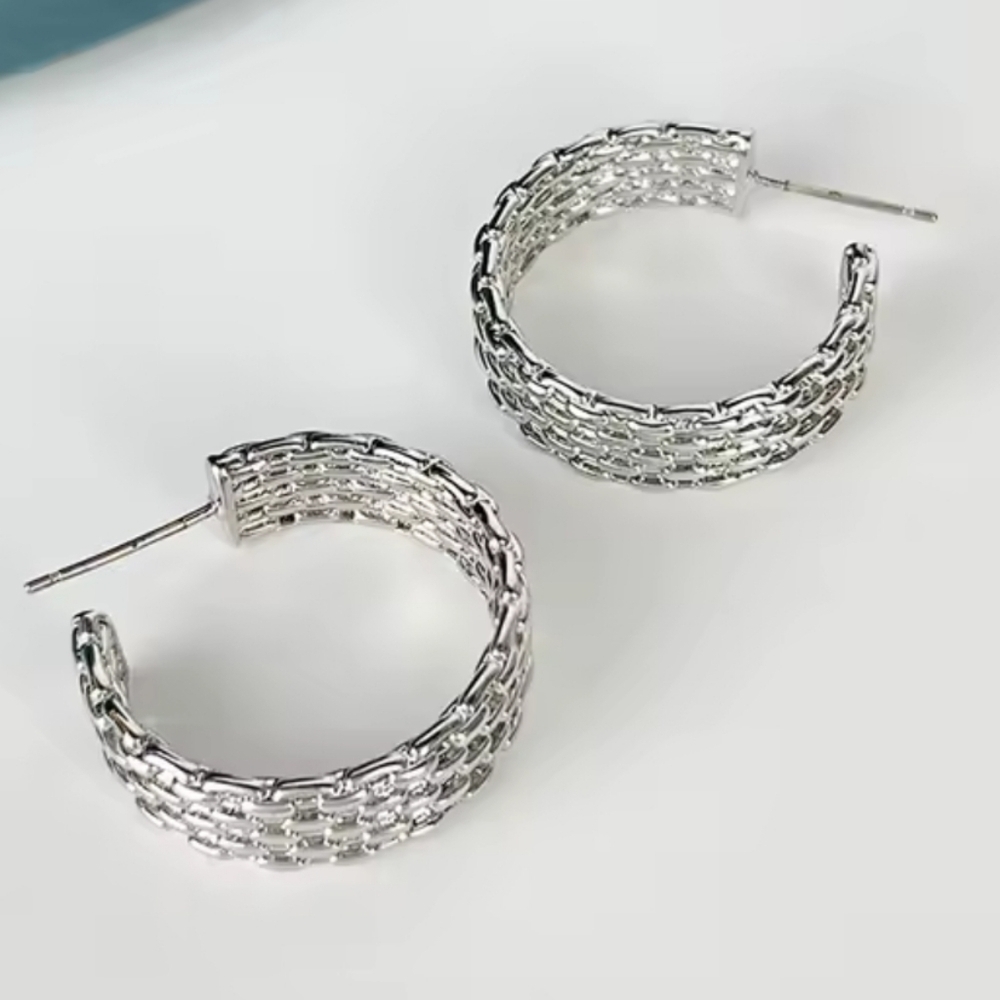 Woven Silver Hoop Earrings | NWOT